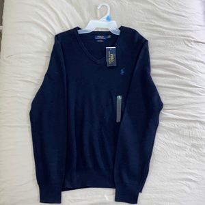NWT Polo Ralph Lauren Men’s Size Medium Navy V-Neck Navy Sweater